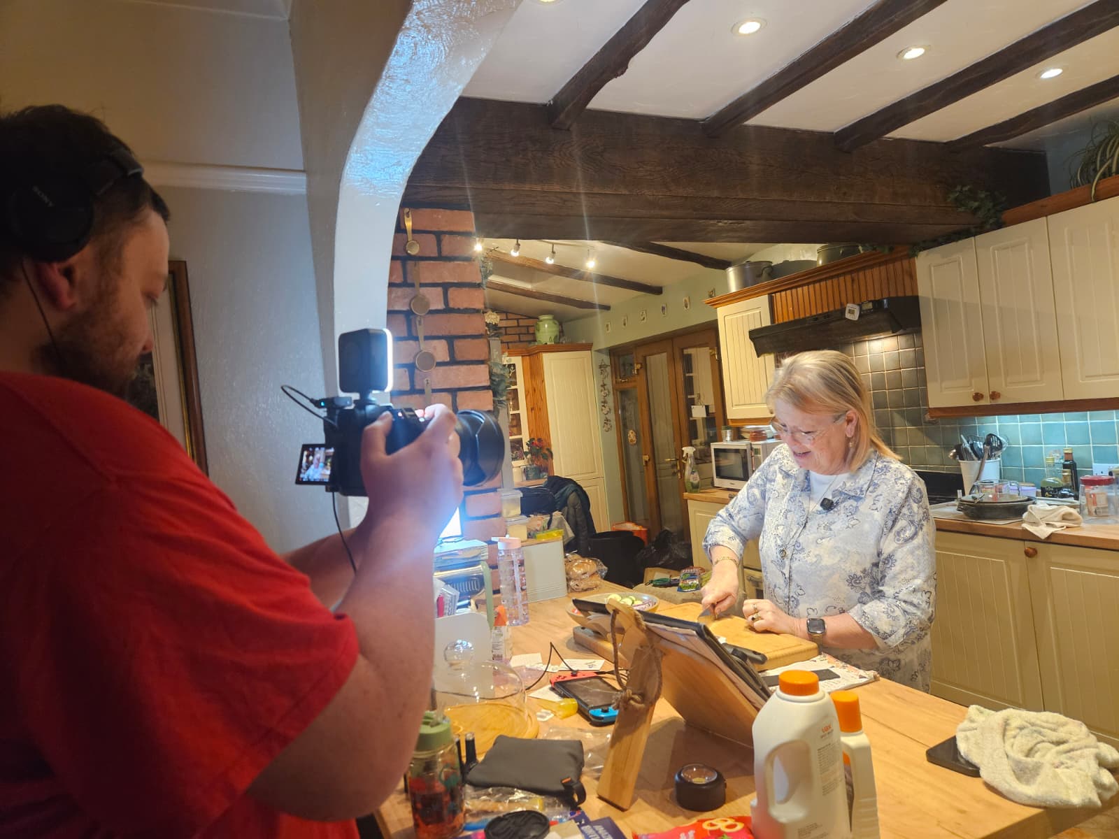 A calm filming moment that feels more like a conversation than a production.